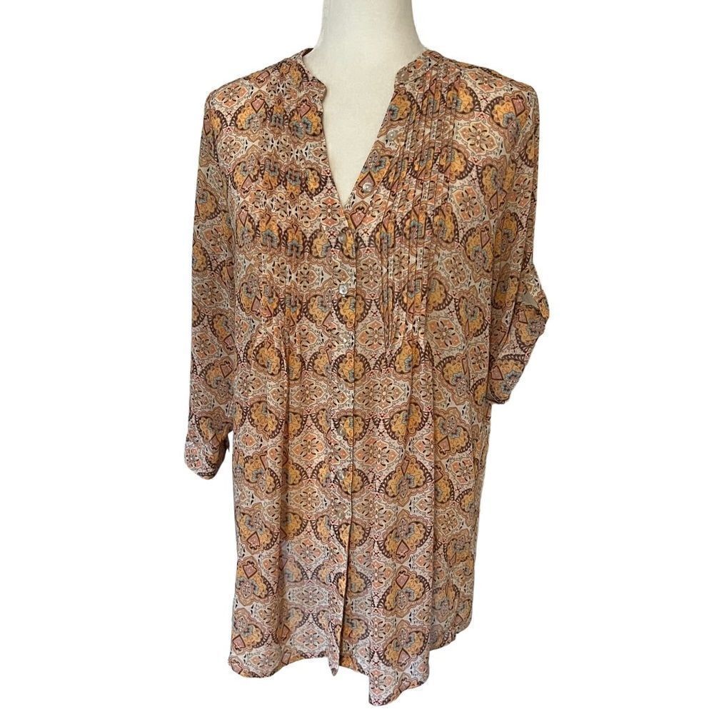 American Rag Floral Tunic. Semi Sheer. Pintuck Front and Back. Sz M. Great Cond!